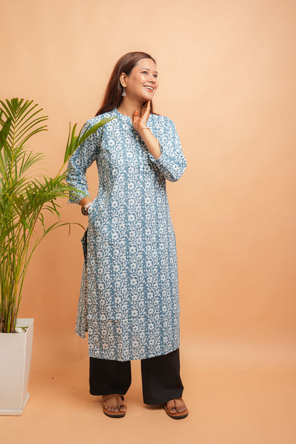 KASTURI- GREY COTTON FLEX STRAIGHT KURTA