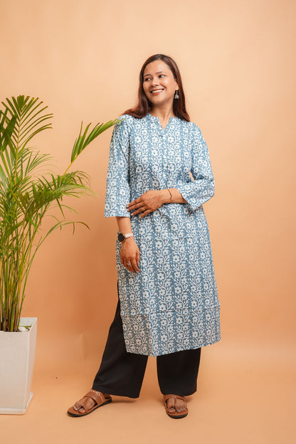 KASTURI- GREY COTTON FLEX STRAIGHT KURTA