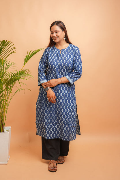 KANVI- NAVY BLUE COTTON KURTA