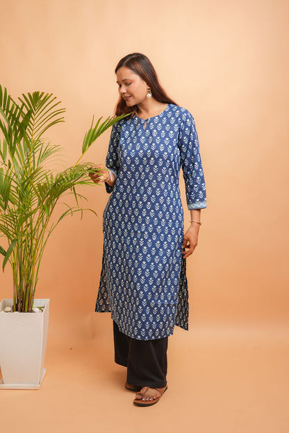 KANVI- NAVY BLUE COTTON KURTA