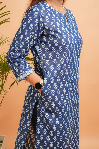 KANVI- NAVY BLUE COTTON KURTA
