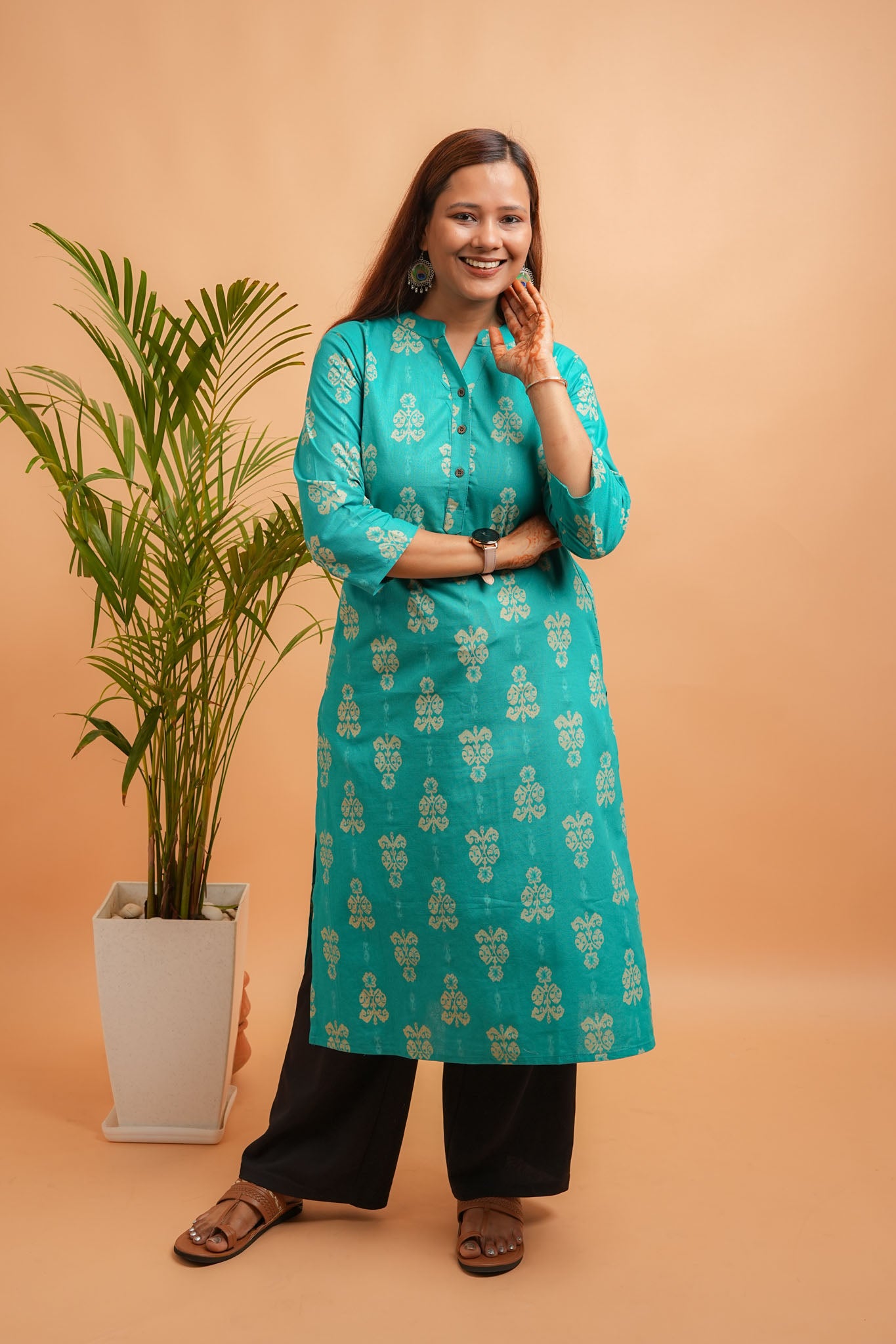 KAIRA- RAMA GREEN COTTON FLEX KURTA
