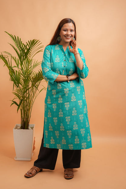 KAIRA- RAMA GREEN COTTON FLEX KURTA
