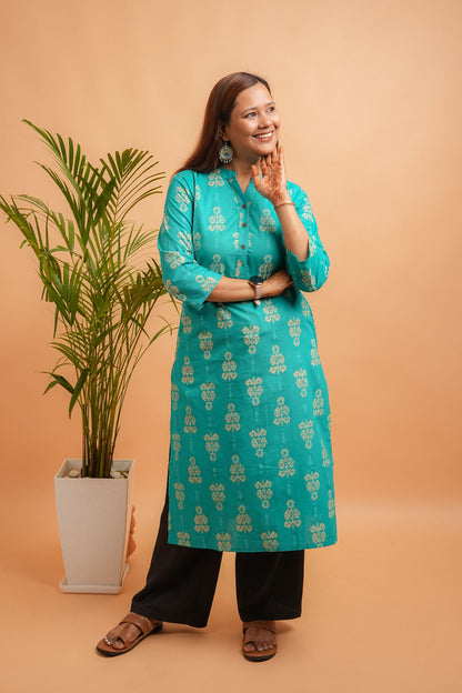 KAIRA- RAMA GREEN COTTON FLEX KURTA
