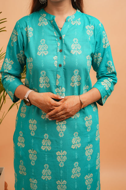 KAIRA- RAMA GREEN COTTON FLEX KURTA