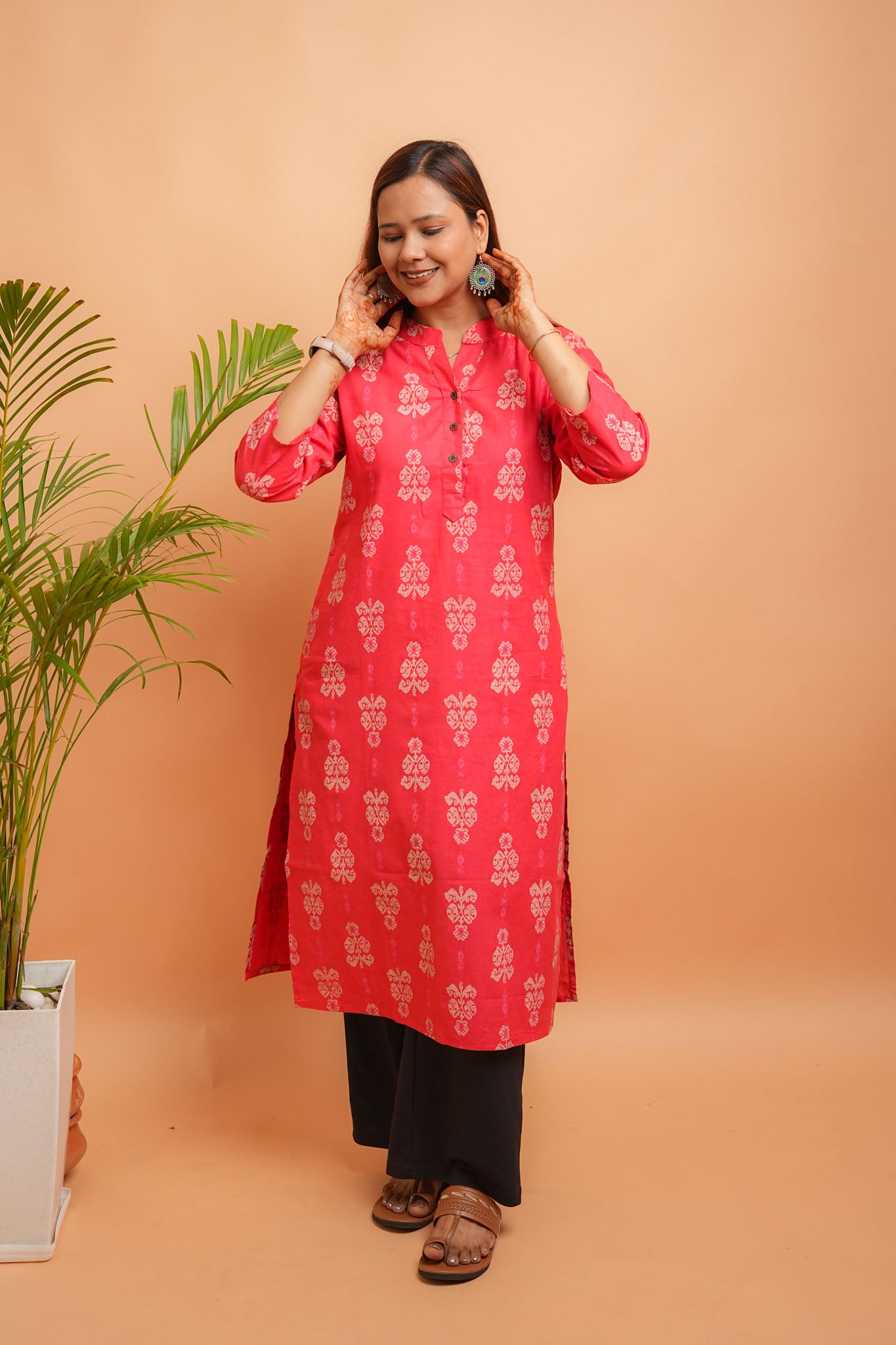 KIVRA- REDDISH ORANGE COTTON FLEX KURTA