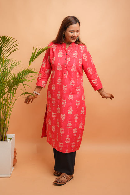 KIVRA- REDDISH ORANGE COTTON FLEX KURTA