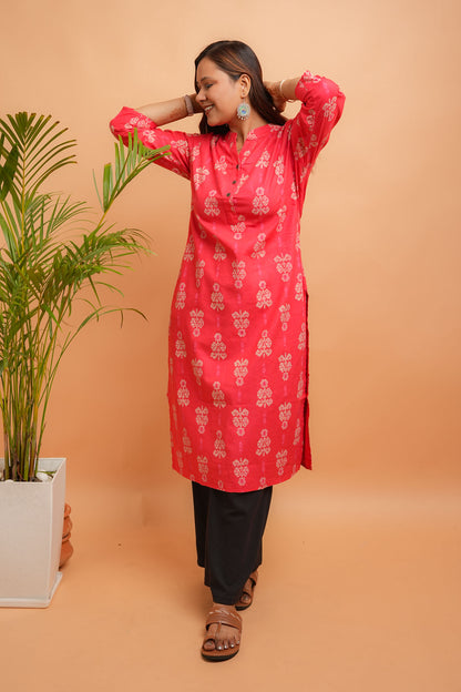 KIVRA- REDDISH ORANGE COTTON FLEX KURTA