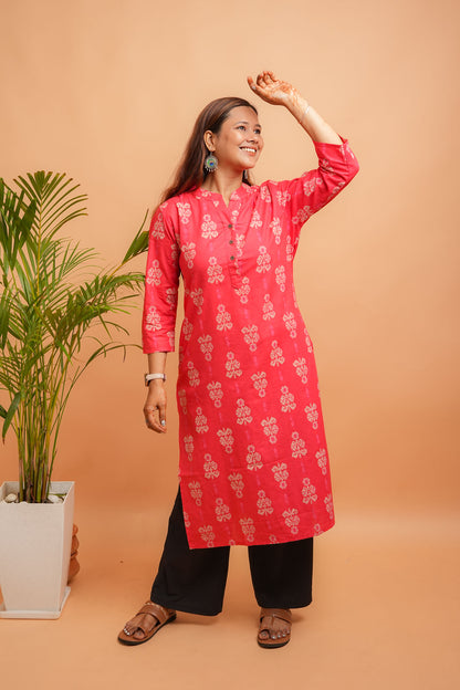 KIVRA- REDDISH ORANGE COTTON FLEX KURTA
