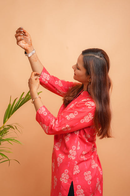 KIVRA- REDDISH ORANGE COTTON FLEX KURTA