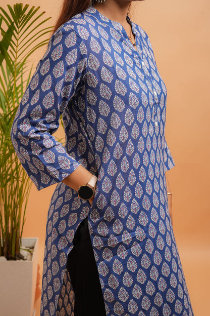 KAKSHI- NAVY COTTON MANDARIN KURTA