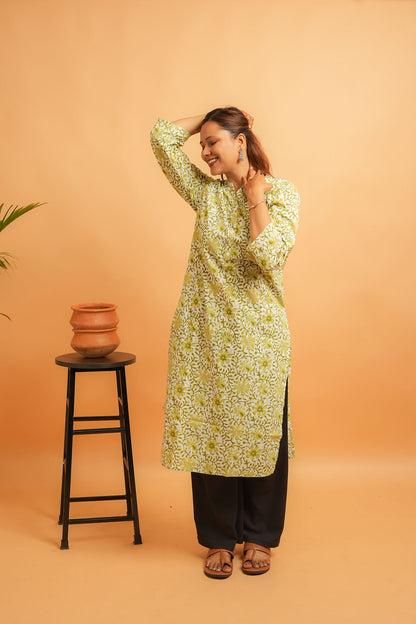 Kabani-Green cotton flex straight kurta