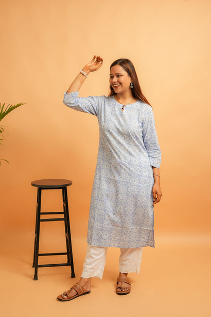 KIRA- POWDER BLUE COTTON KURTA