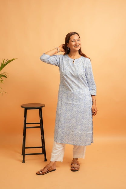 KIRA- POWDER BLUE COTTON KURTA