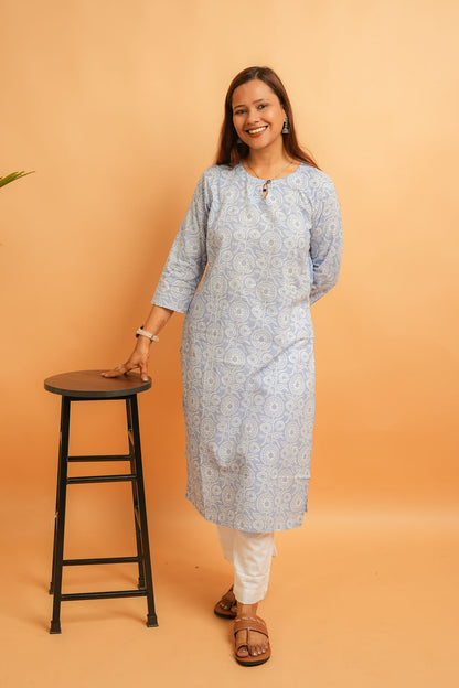 KIRA- POWDER BLUE COTTON KURTA
