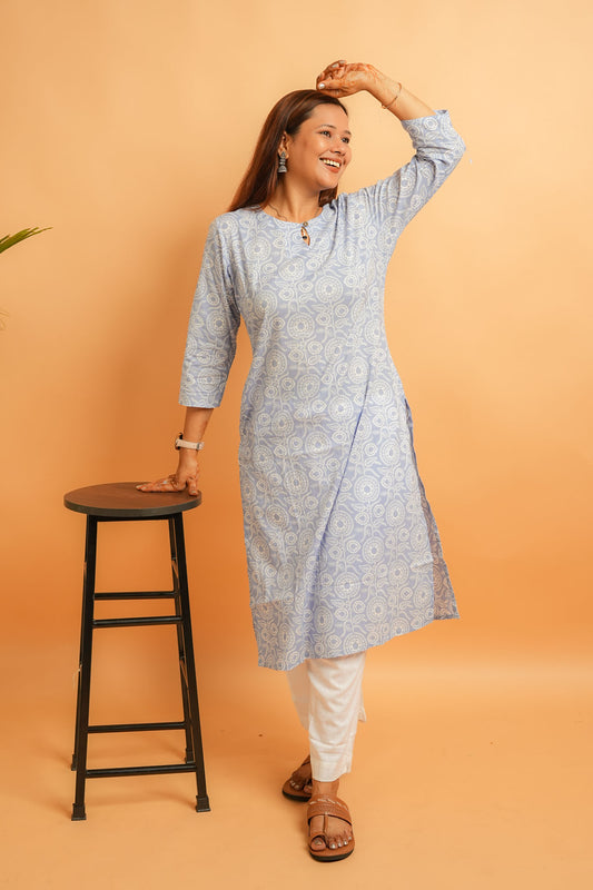 KIRA- POWDER BLUE COTTON KURTA