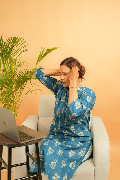 KUHU - INK BLUE COTTON FLEX KURTA