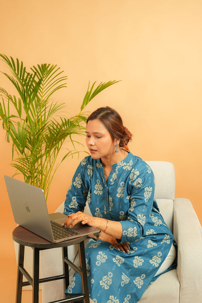 KUHU - INK BLUE COTTON FLEX KURTA