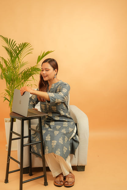 KANIRA - DARK GREY COTTON FLEX KURTA