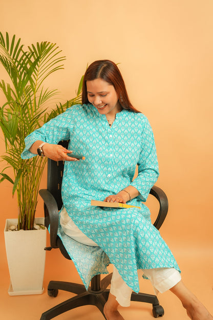 KASVI- BLUE COTTON FLEX KURTA