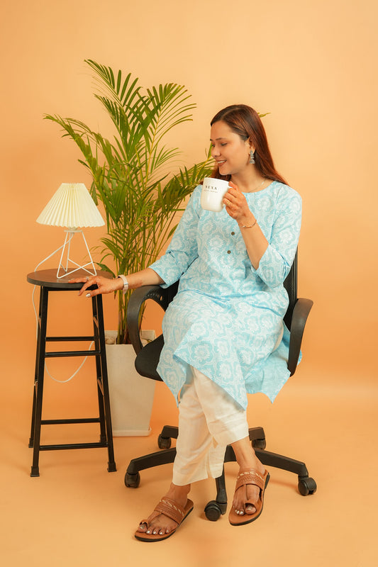 KAARI- SKY BLUE COTTON KURTA