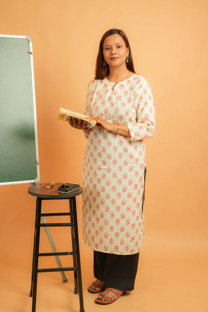 KOHI- CREAM COTTON KURTA