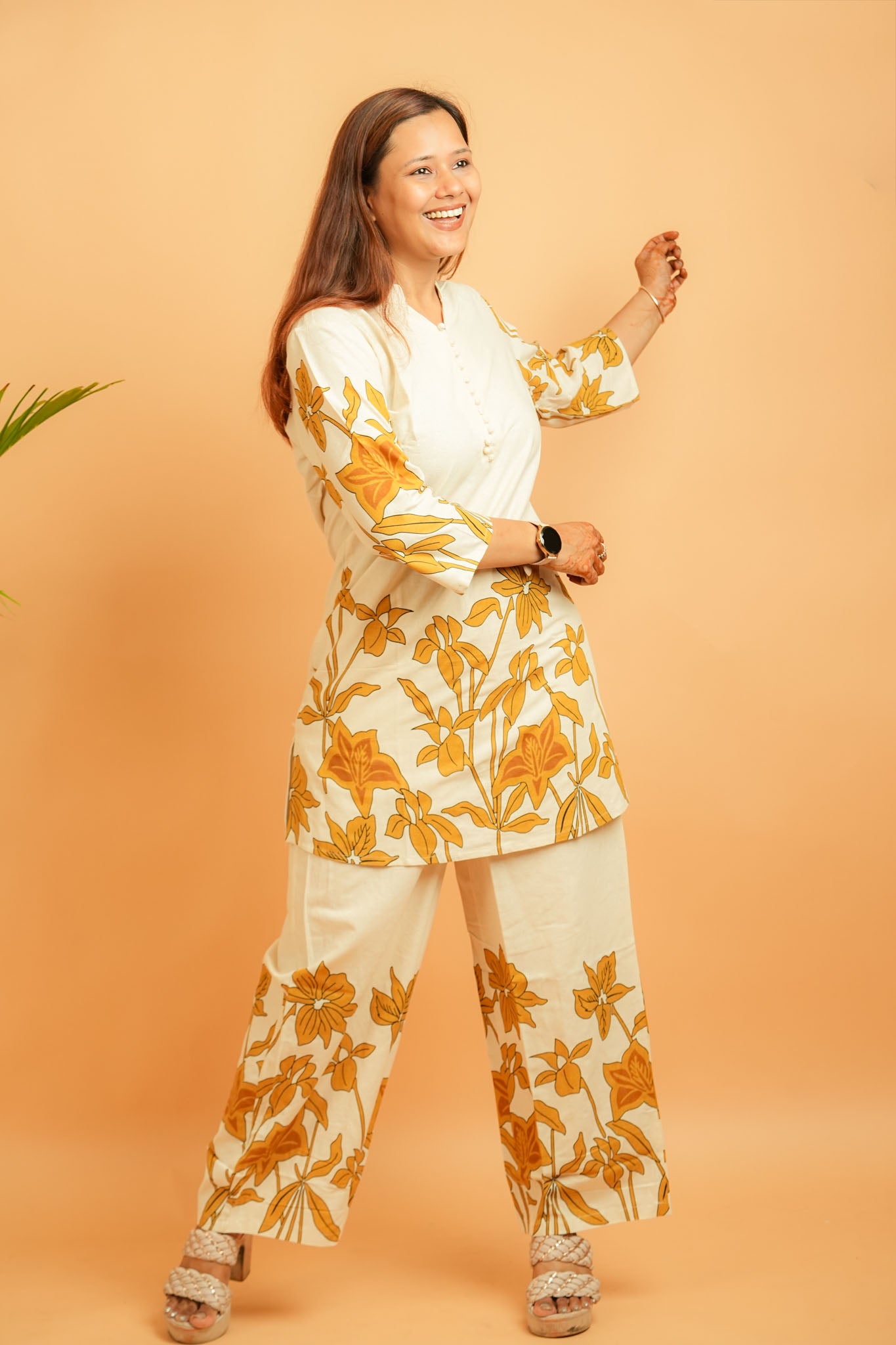 LUKYA- NATURAL & MUSTARD COTTON FLEX CO-ORD SET