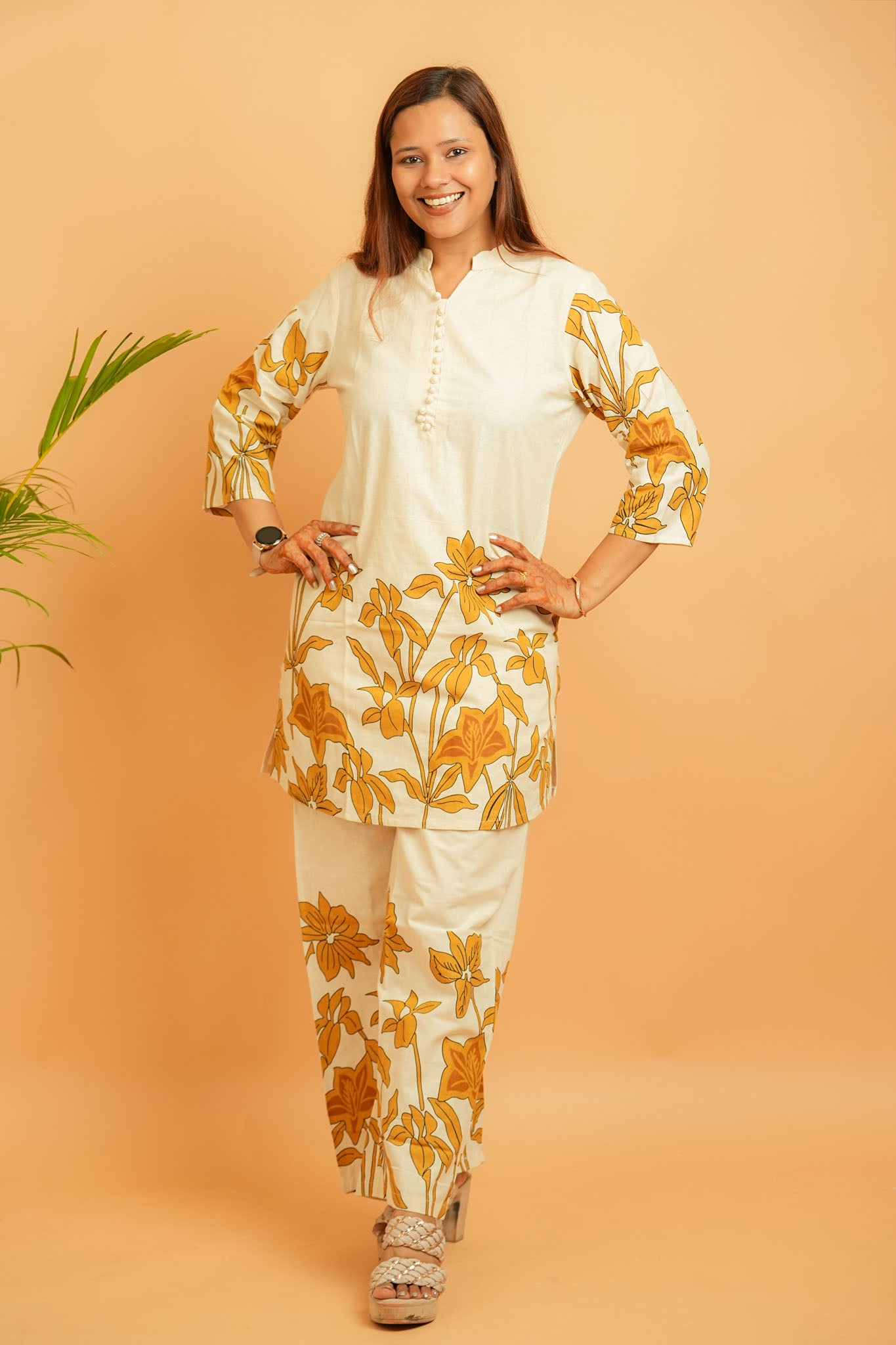 LUKYA- NATURAL & MUSTARD COTTON FLEX CO-ORD SET