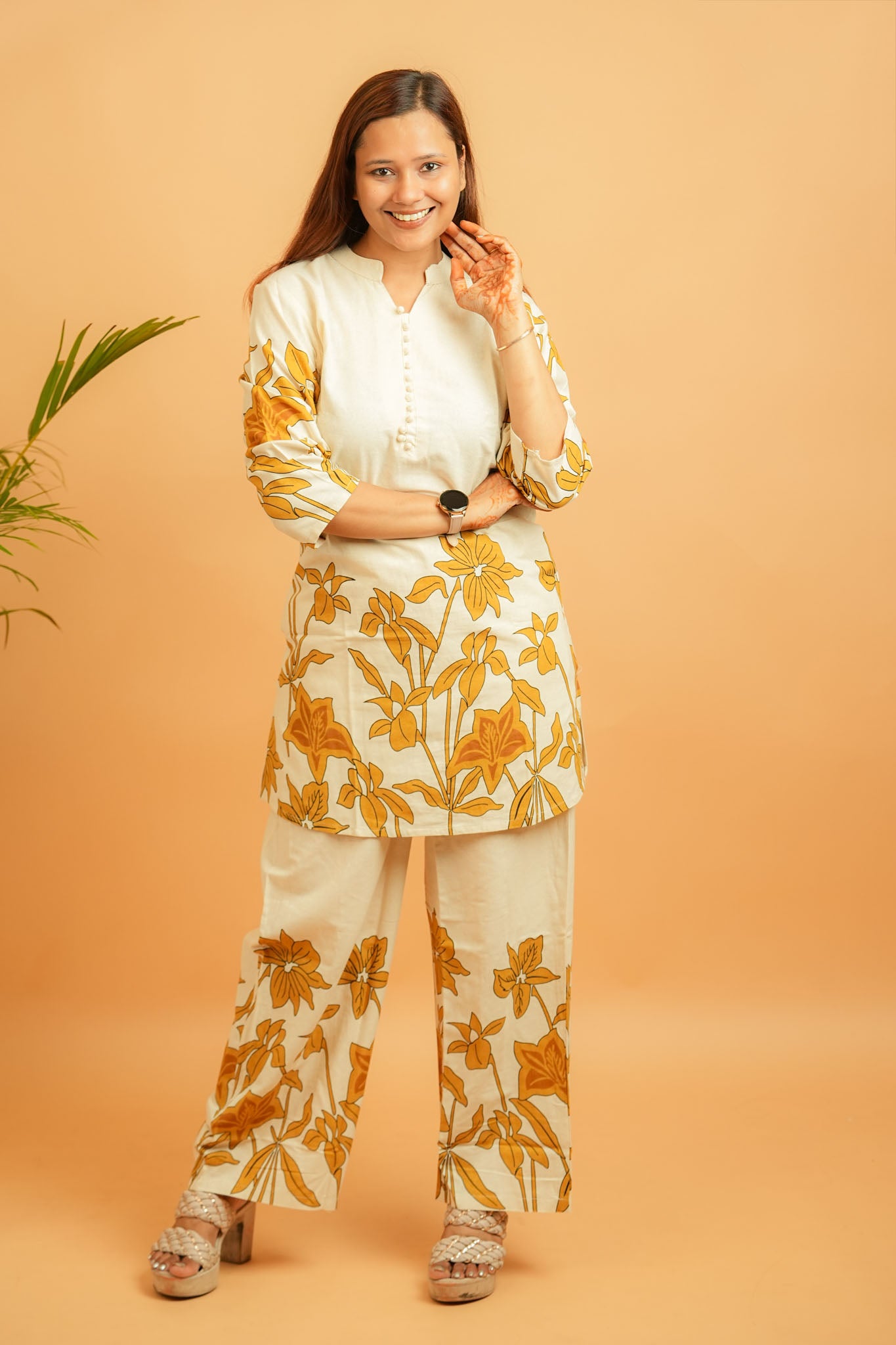 LUKYA- NATURAL & MUSTARD COTTON FLEX CO-ORD SET
