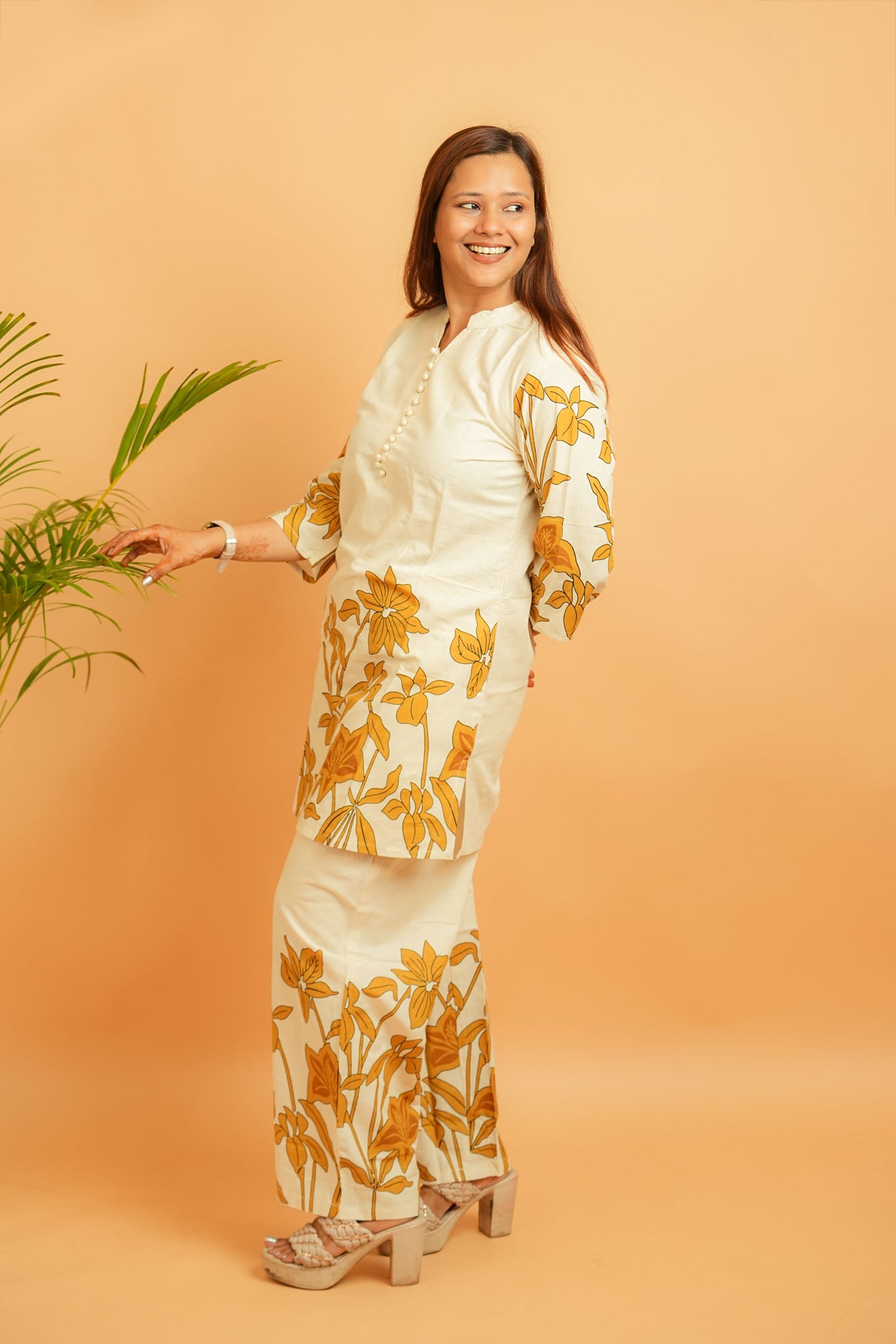 LUKYA- NATURAL & MUSTARD COTTON FLEX CO-ORD SET