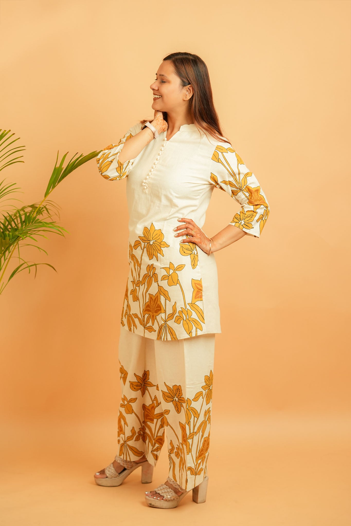 LUKYA- NATURAL & MUSTARD COTTON FLEX CO-ORD SET