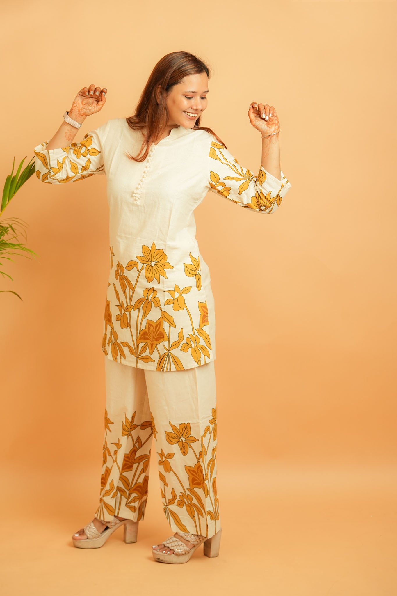 LUKYA- NATURAL & MUSTARD COTTON FLEX CO-ORD SET