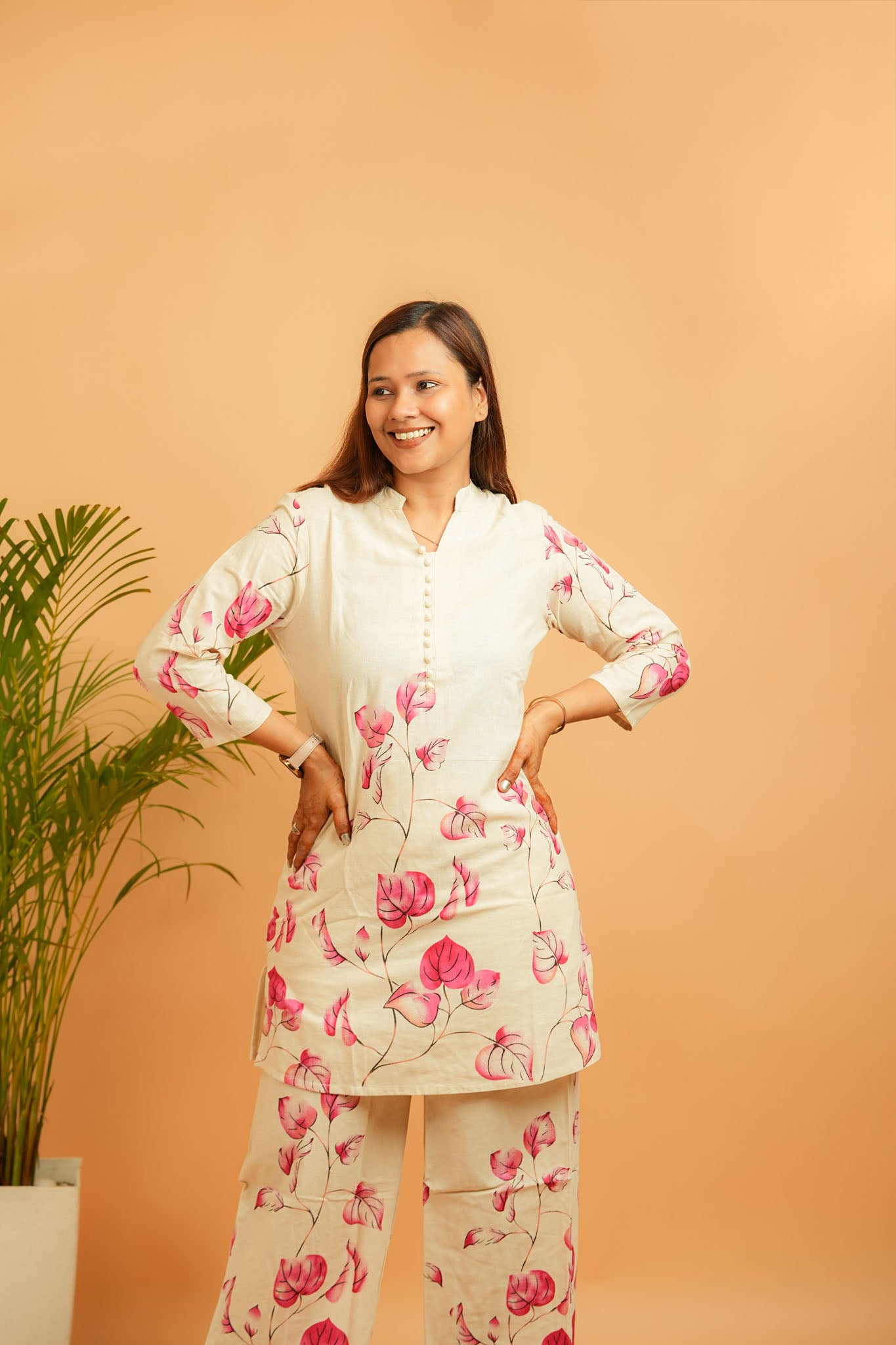 LAKHI- NATURAL & PINK COTTON FLEX CO-ORD SET