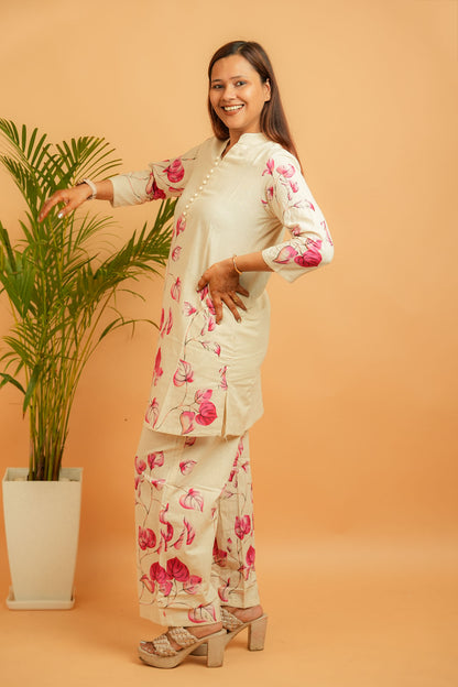 LAKHI- NATURAL & PINK COTTON FLEX CO-ORD SET