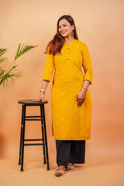 KEVA- MUSTARD HANDLOOM WOVEN KURTA
