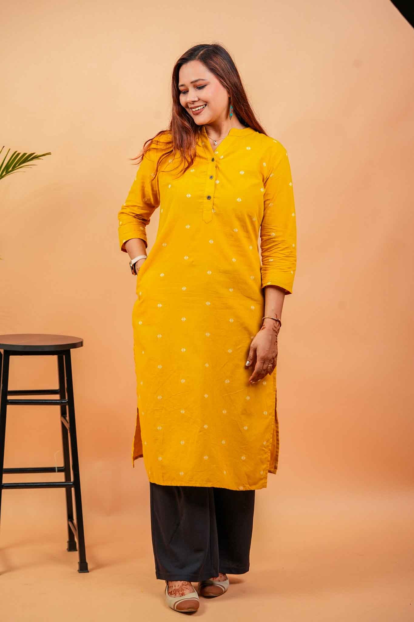 KEVA- MUSTARD HANDLOOM WOVEN KURTA