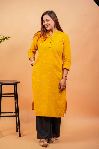 KEVA- MUSTARD HANDLOOM WOVEN KURTA
