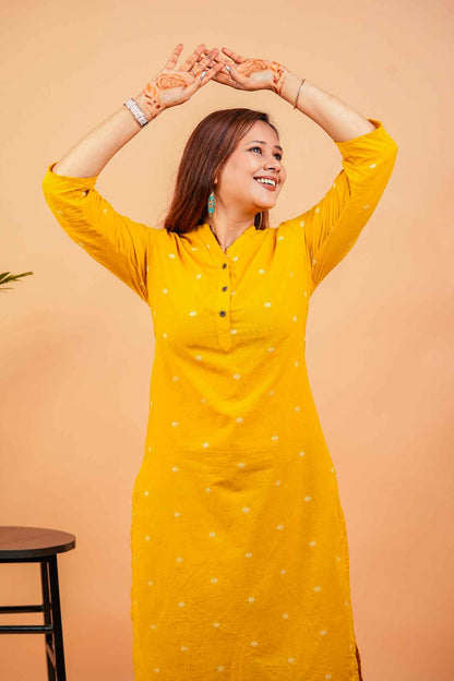 KEVA- MUSTARD HANDLOOM WOVEN KURTA