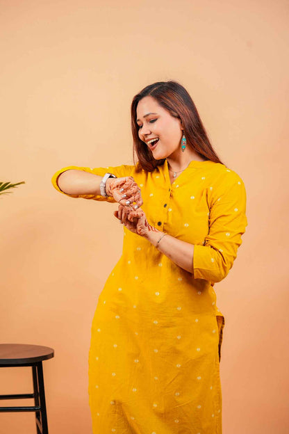 KEVA- MUSTARD HANDLOOM WOVEN KURTA