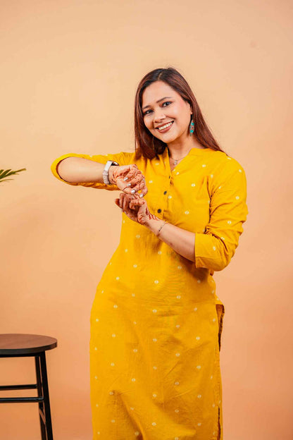 KEVA- MUSTARD HANDLOOM WOVEN KURTA