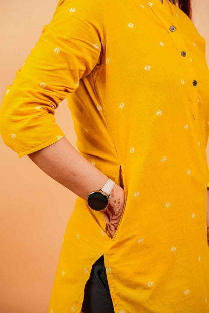 KEVA- MUSTARD HANDLOOM WOVEN KURTA