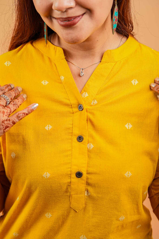 KEVA- MUSTARD HANDLOOM WOVEN KURTA