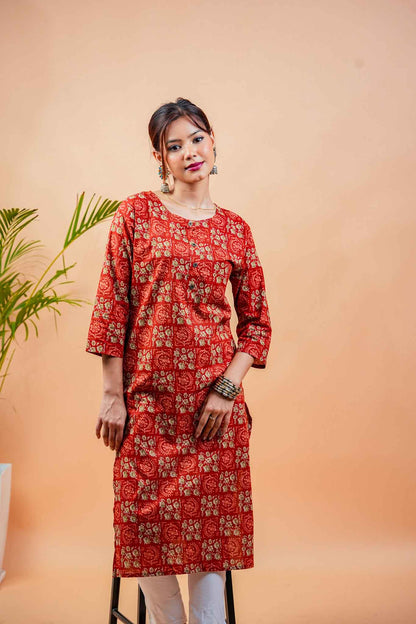 Kaanti-Round neck straight cotton kurta