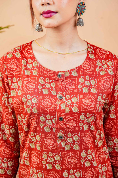 Kaanti-Round neck straight cotton kurta