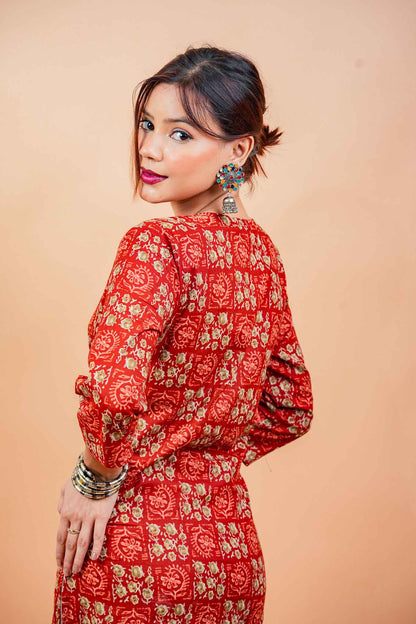 Kaanti-Round neck straight cotton kurta