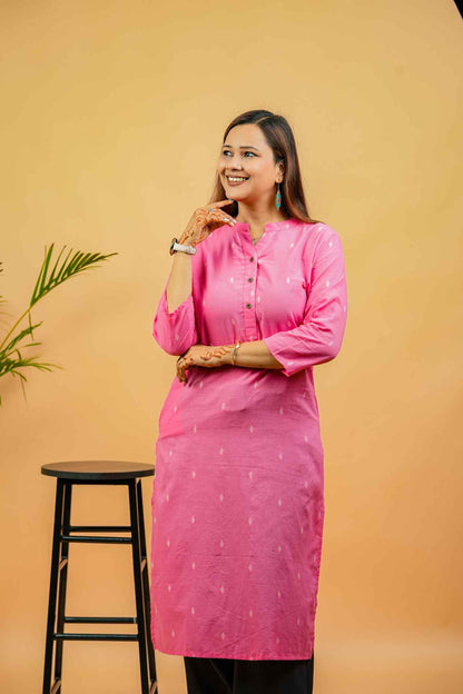 KISA- CANDY PINK HANDLOOM WOVEN KURTA