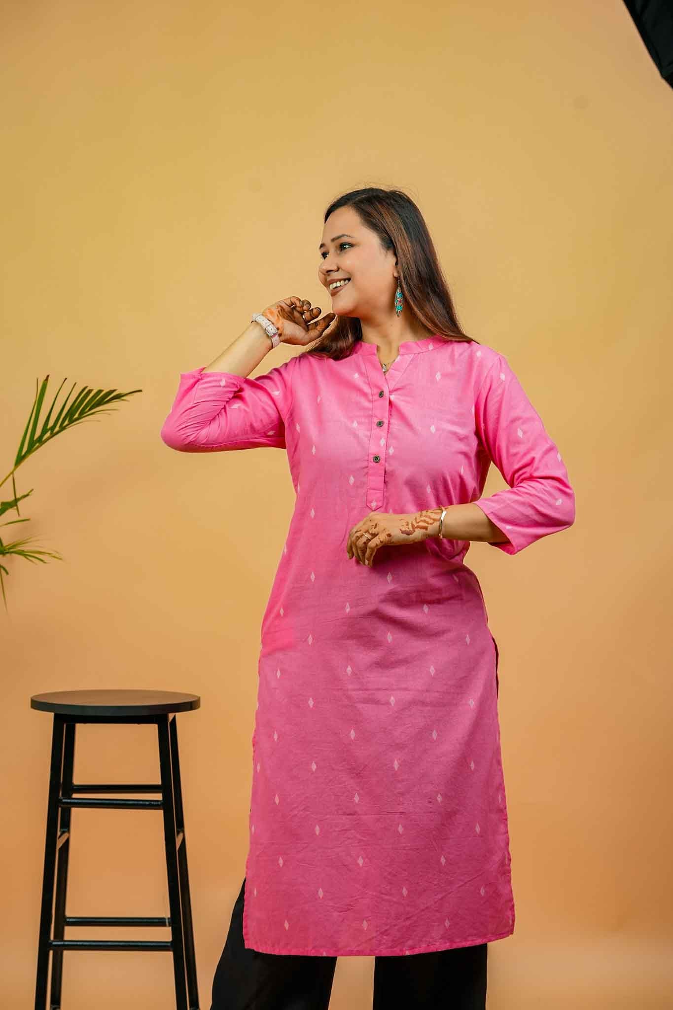 KISA- CANDY PINK HANDLOOM WOVEN KURTA