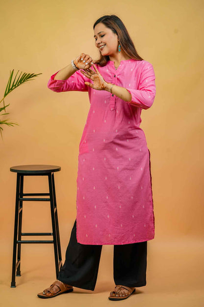 KISA- CANDY PINK HANDLOOM WOVEN KURTA