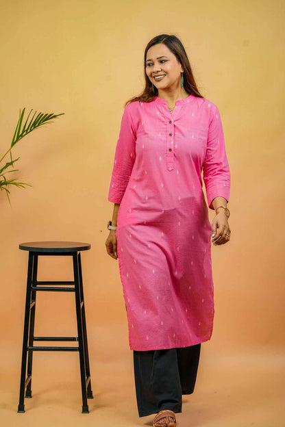 KISA- CANDY PINK HANDLOOM WOVEN KURTA