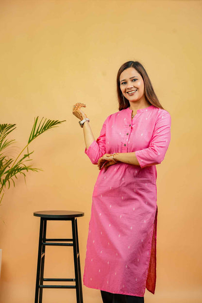 KISA- CANDY PINK HANDLOOM WOVEN KURTA